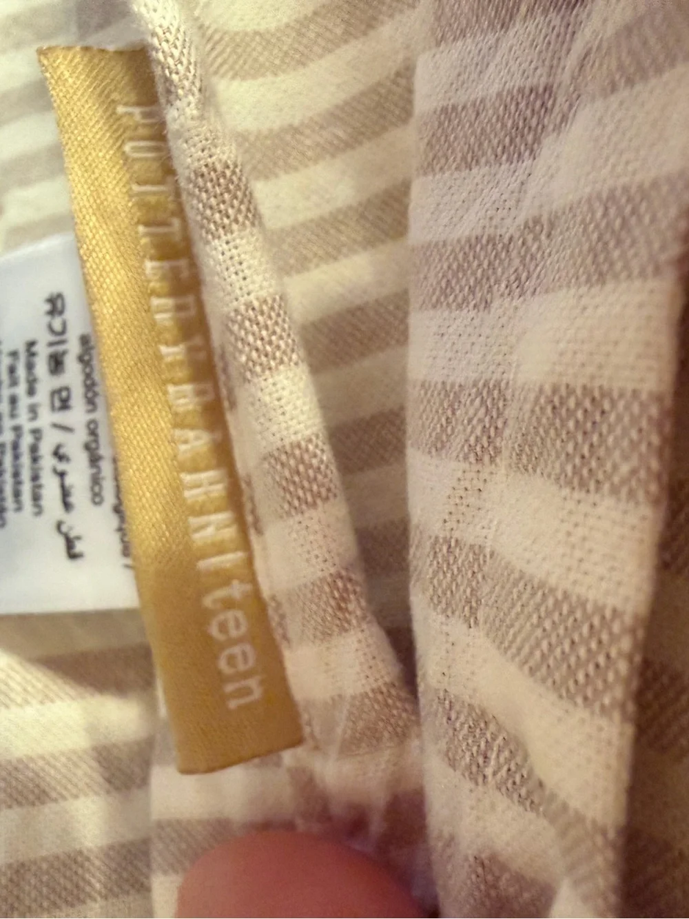 Pottery Barn Twin XL Boxter Organic Cotton Sheet Set Ivory Latte Stripe Dorm